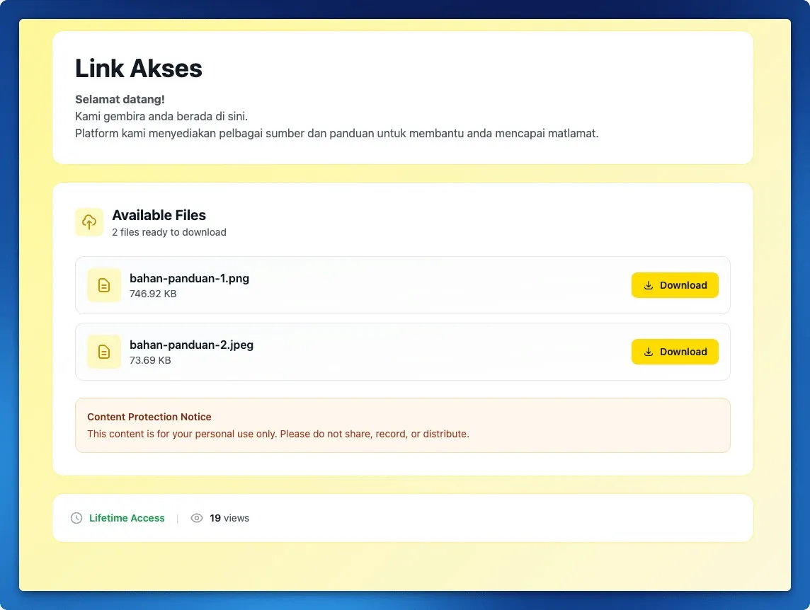 A protected content page listing files ready to download
